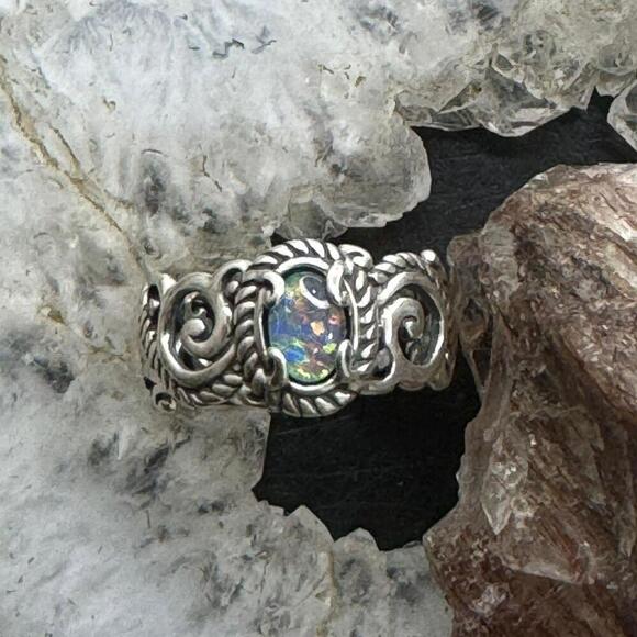 Carolyn Pollack Sterling Oval Opal Decorated Ring For Women with Size Variety - Picture 4 of 10